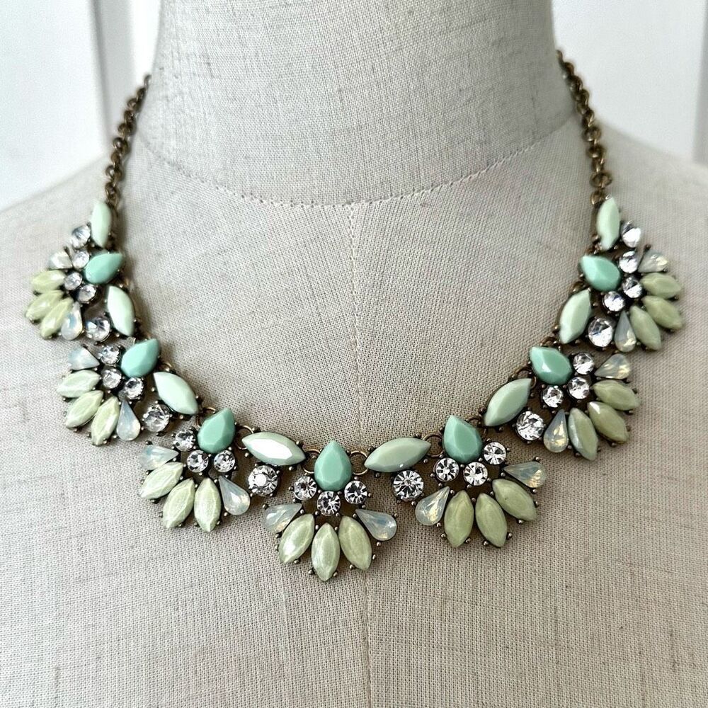 Green floral rhinestone statement necklace